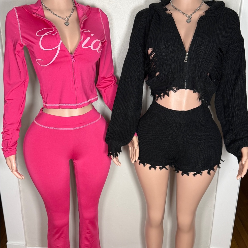 Distressed Black Two piece Outfit Set